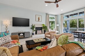 Cozy up under a blanket on our couch, and enjoy a movie night