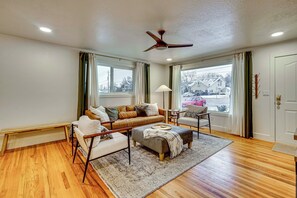 Living Room | Smart TV | Electric Fireplace | Single-Story Home
