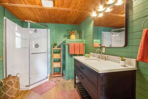 Ensuite bathroom with shower.