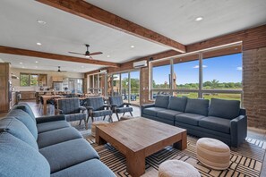 Retreat Center –  Great Room. Open concept lounge, dining, and kitchen area.