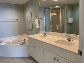 Master Bathroom Vanity with Jacuzzi Style Tub!