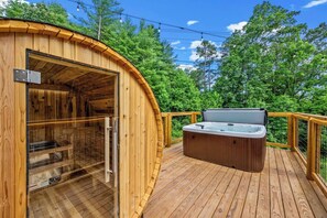The sauna and hot tub were perfect for relaxation with a view.