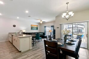Spacious kitchen, living room, and dining area!