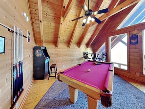 Loft Game Room – Featuring Full-Size Pool Table + Multi-System Arcade Games