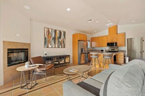 Curl up on the queen sleeper sofa & enjoy a movie night at home