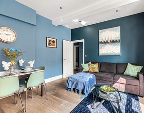 Cozy lounge and dining area with stylish decor