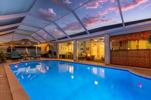 Pool  is 4.5'  up to 7'
Enjoy the many pool floaties and loungers provided
