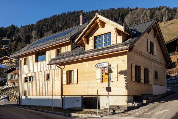 the chalet from the driveway street 