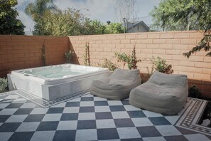 Hot Tub and Outdoor Bean Bags on the Marble Deck.  