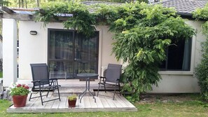Outdoor area with small deck