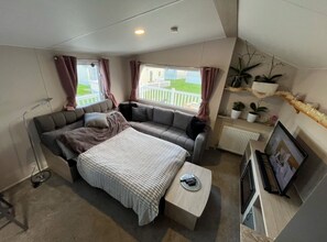 The lounge can double up as another sofa double bed and a sofa so 3 more people can use the caravan for a holiday 