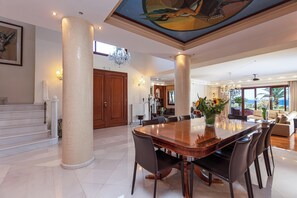 Host memorable dinners in a dining room that seats 10.