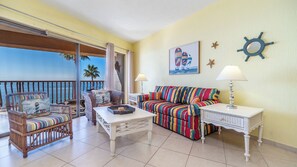 Warm colors create an upbeat ambiance in this great vacation condo.
