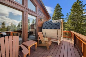 Relax those muscles after a long day of skiing or hiking in our outdoor sauna