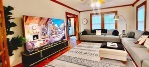 Enjoy watching on an 85-inch smart TV!