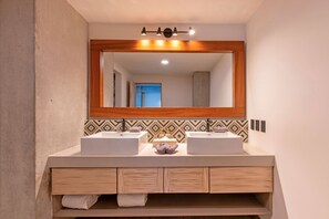 Spa-style bathroom with walk-in rain shower
