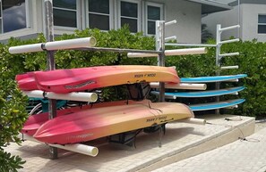Free rental of kayaks, paddle boards, and bicycles.