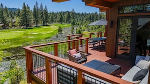 Capture stunning sunsets from the patio as the sky transforms with hues of orange and pink over the mountains.