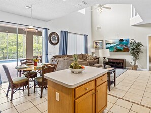 Our spacious kitchen and living room are perfect for large families. 