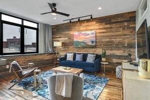 Comfortable seating area for conversation or for TV watching.