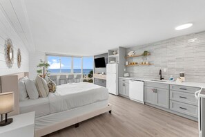 Bed, kitchen, view