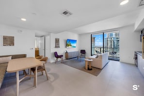 A stylish, bright space with stunning city views - perfect for relaxing.
