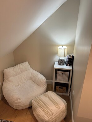 Peaceful reading nook next to the Queen sized bed