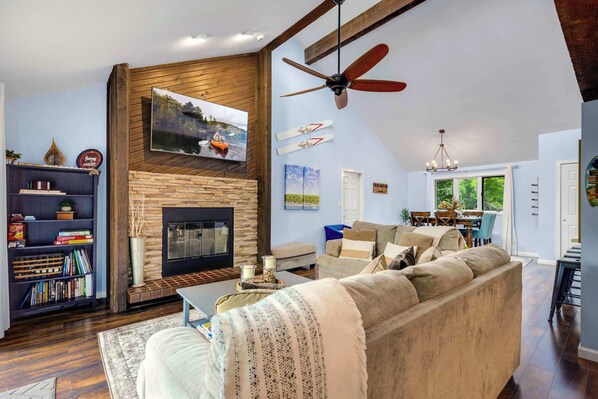 Curl up in the cozy living room & stream your favorites on the smart TV