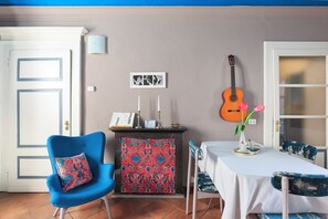 Living room. Dining area but also work table in a harmonious environment.