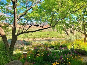 View from walkway to apartment entry. 
