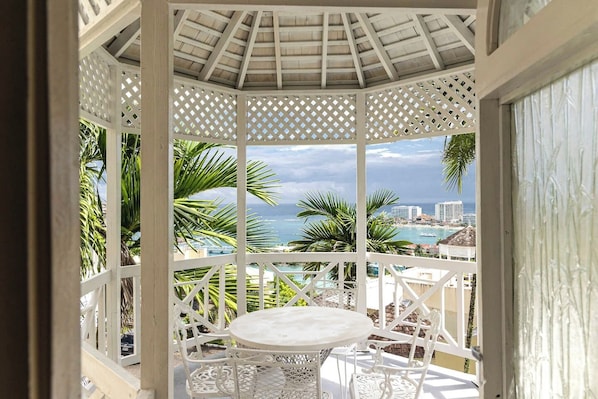 The best view on the island. Sit in your private gazebo and overlook the bay while dining or sipping a beverage. Also a great place to catch up on work (if you must)!