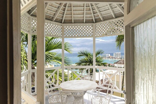 The best view on the island. Sit in your private gazebo and overlook the bay while dining or sipping a beverage. Also a great place to catch up on work (if you must)!