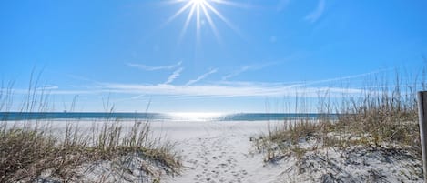 The beach is just steps away