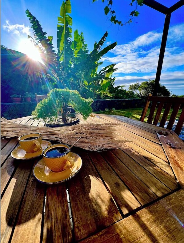 Morning coffee on porch 