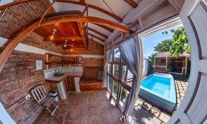 Casita 3 steps from the Pool and Beach.   Curtains for complete privacy.  Romantic lighting