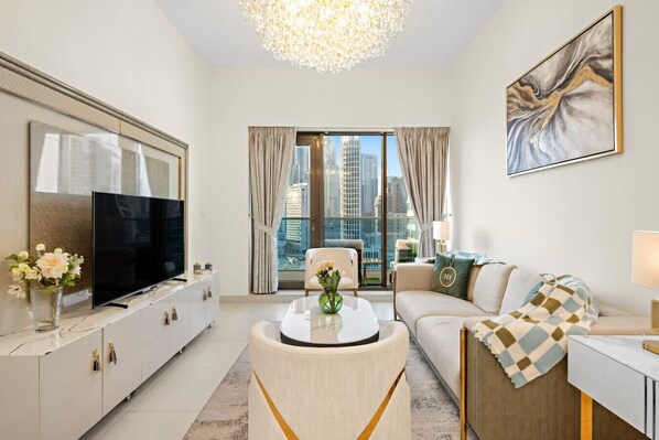 Living Room: Experience luxury with stunning city views and stylish decor for unforgettable moments!