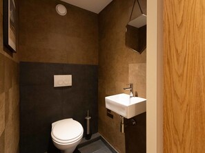 Wall, Plumbing Fixture, Flooring, Toilet Seat, Bathroom Sink, Bathroom, Toilet, Floor, Sink, Interior Design