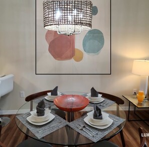 dining area with pending art