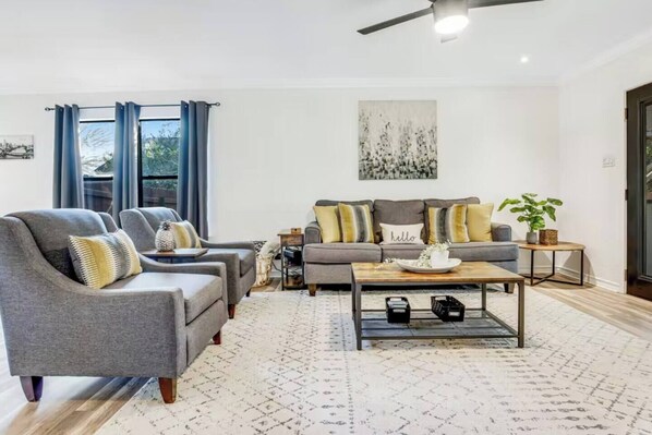 Enjoy conversation or relax and unwind in our comfy living space with pull-out sofa. 