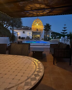 Shaded terrace pool side