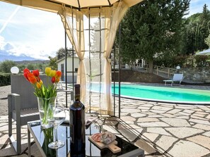 Furniture, Swimming Pool, Outdoor Furniture, Chair, Table, Resort, Shade, Outdoor Table, Kitchen & Dining Room Table, Umbrella