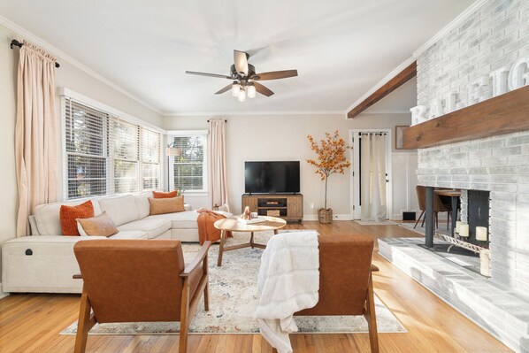Cozy ambience in the living room with Japandi interior