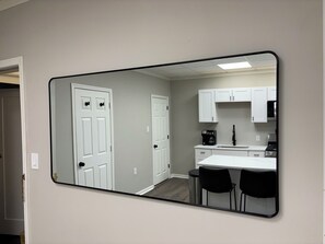 Mirror is in a perfect location to get ready for a big event.