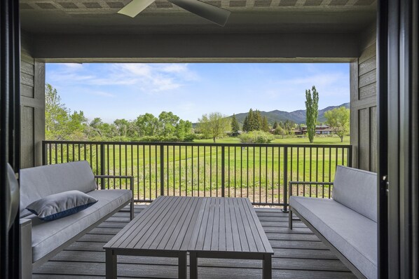 Step outside to the enchanting views from the living room and patio.
