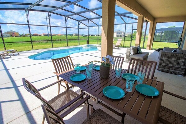 South facing pool with relaxing spa.Take in the breathtaking scenic views as you unwind and soak up the sunshine in complete privacy. With ample seating and plenty of space to relax, the sunny private pool
