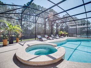 Private pool with spa, conservation views
