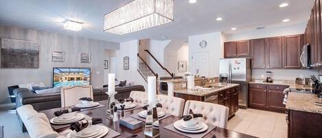 Spacious dining table with seating for 8