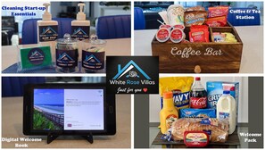Welcome pack with local treats, a user-friendly tablet for guest convenience, and a fully stocked coffee station in a stylish vacation home near Disney Orlando. Designed for a seamless and comfortable stay.
