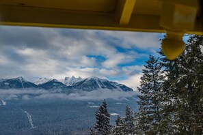 Expansive mountain views from the chalet's deck, inviting you to unwind and connect with nature.