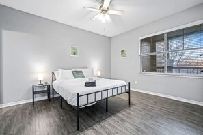 You’ll feel enveloped in warmth in this charming room with its rich wood accents and inviting bed. Wake up refreshed, surrounded by rustic coziness, and enjoy the perfect mix of comfort and natural vibes
